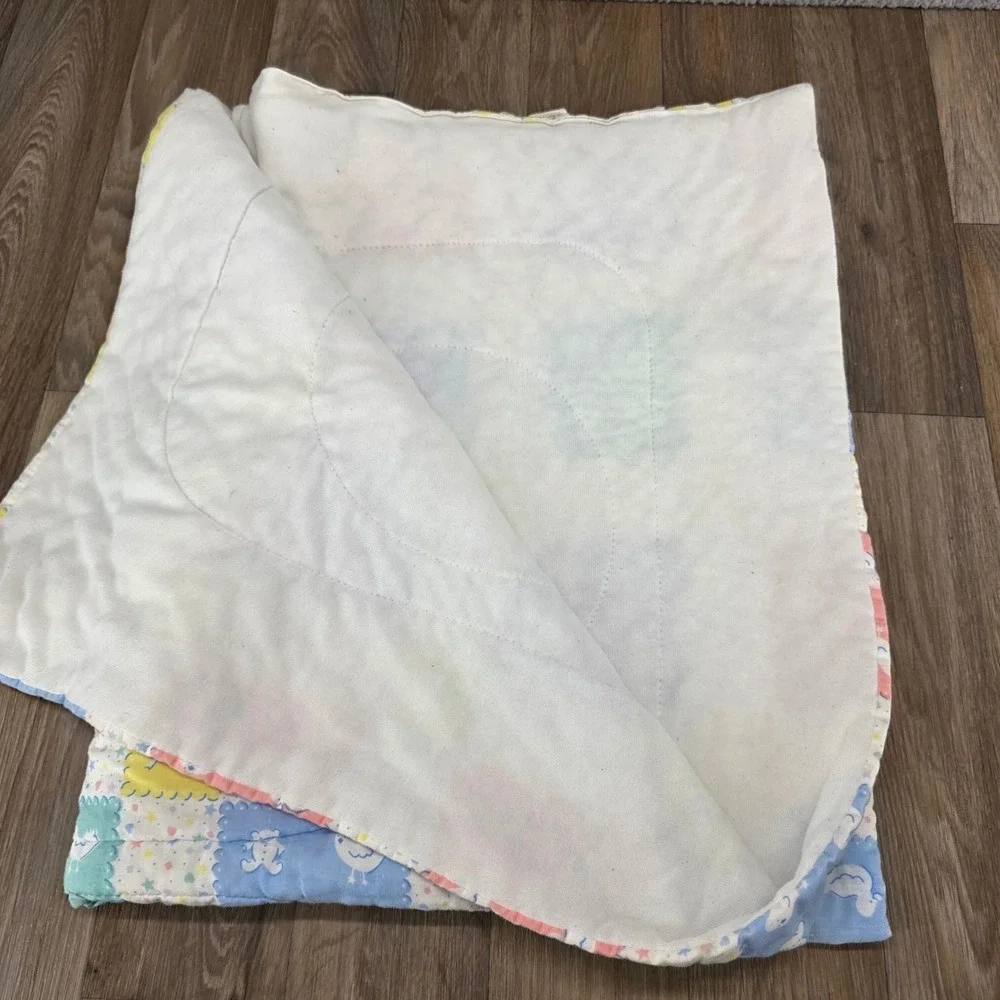 Vintage Pastel Baby Blanket Patchwork Bunny Bear Lamb Duck Nursery 33x40